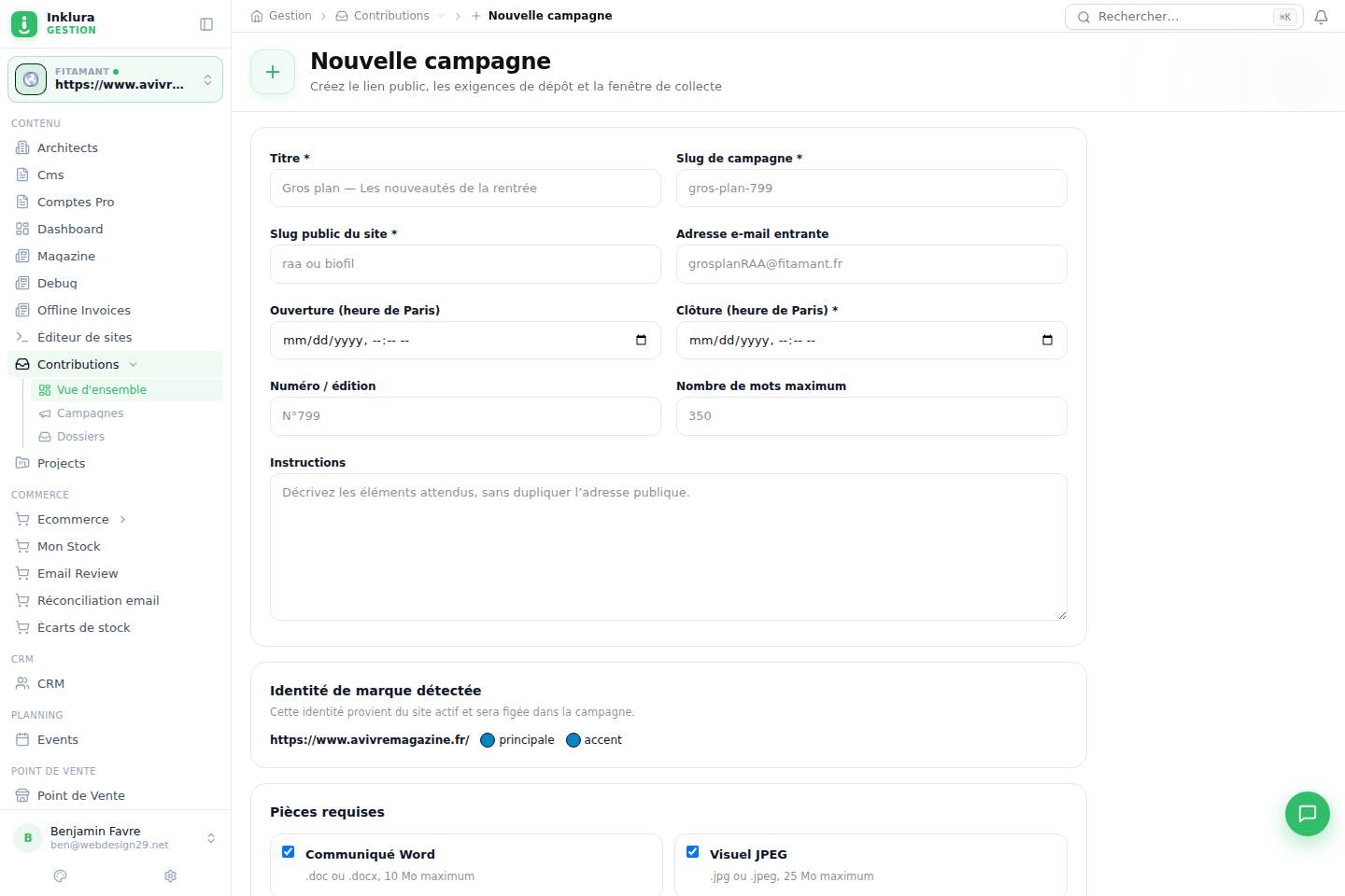 Contributions — Créer — Campagnes