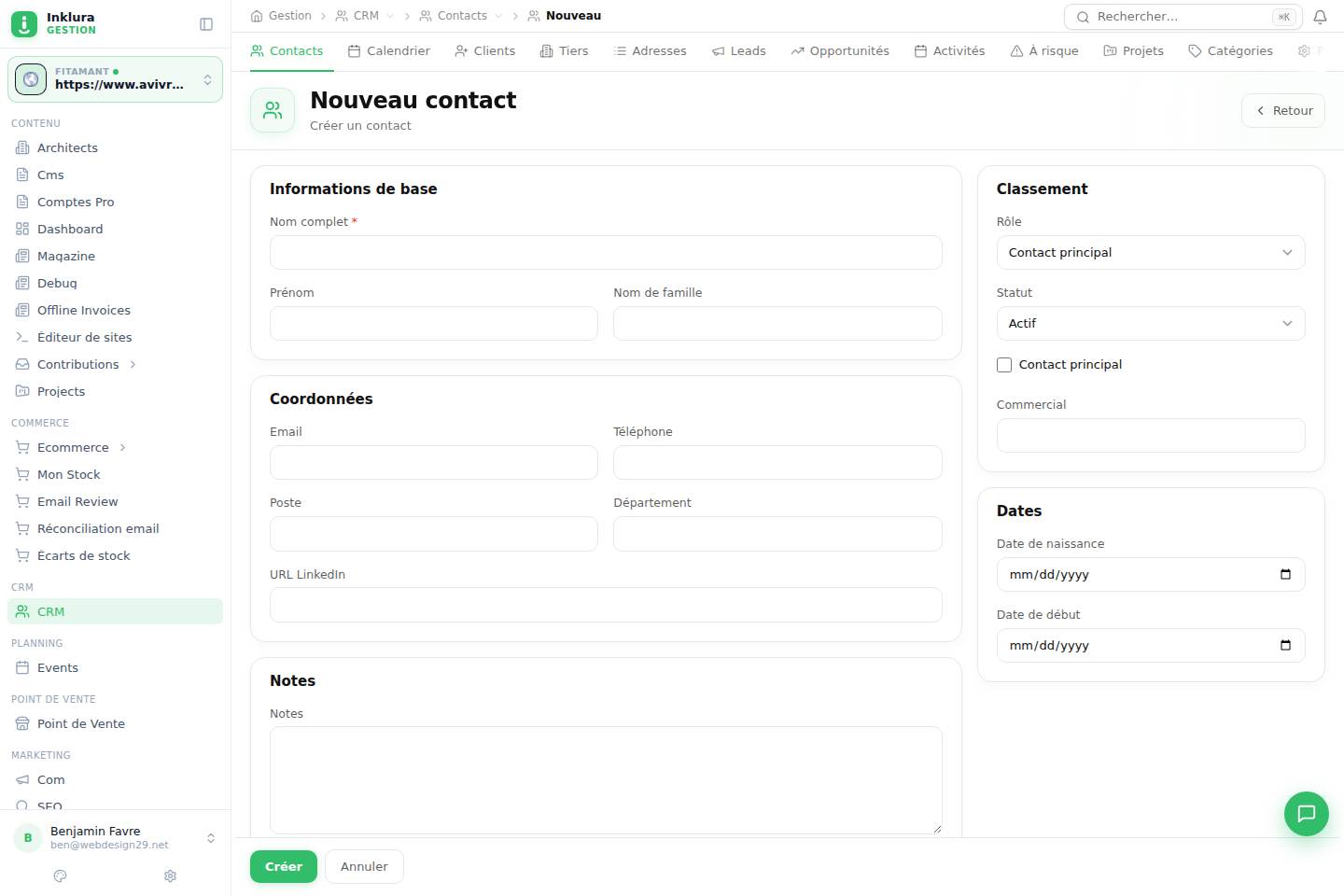 CRM — Créer — Contacts