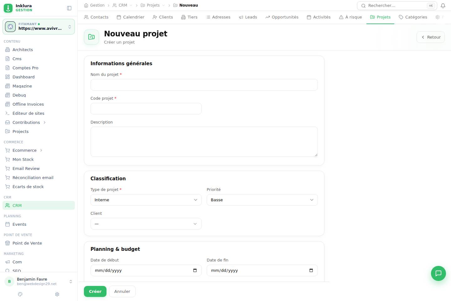 CRM — Créer — Projets