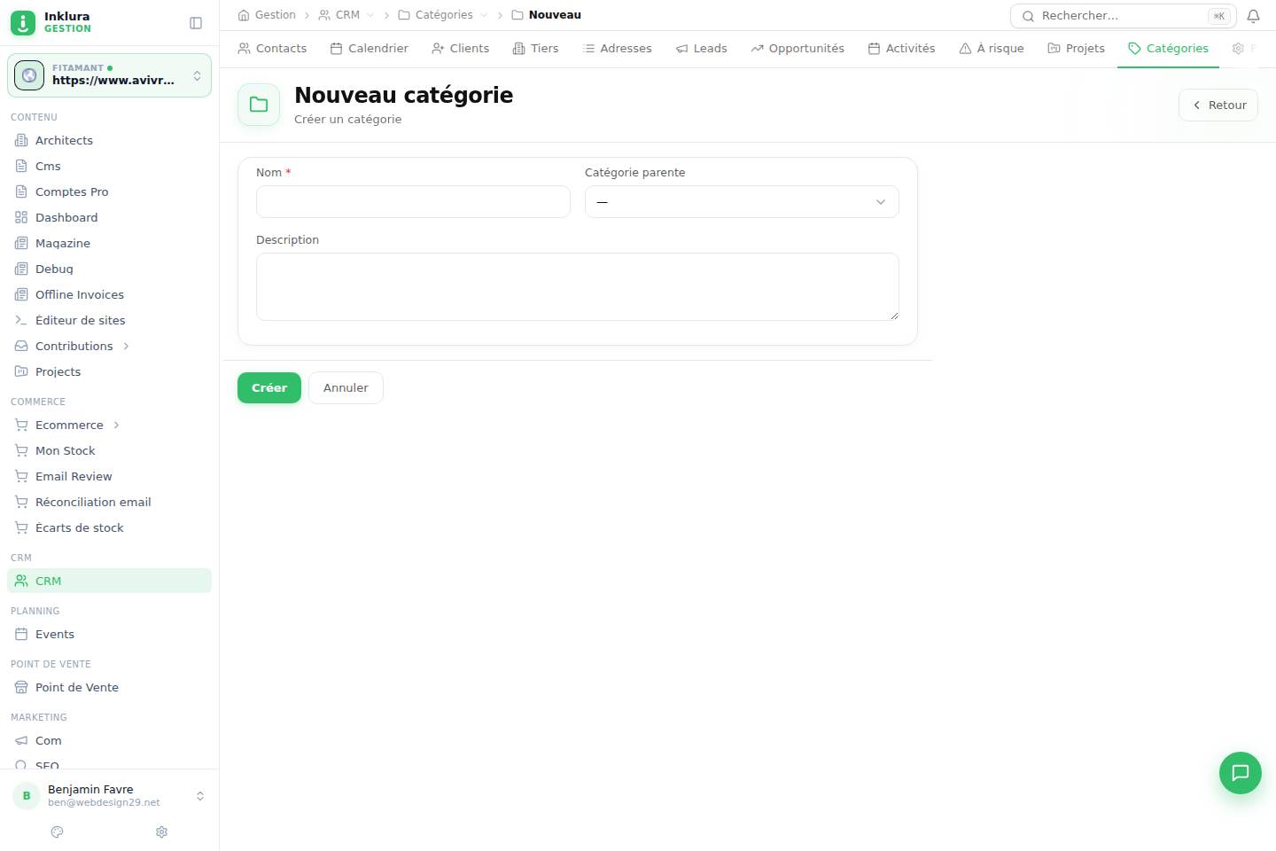 CRM — Créer — Catégories