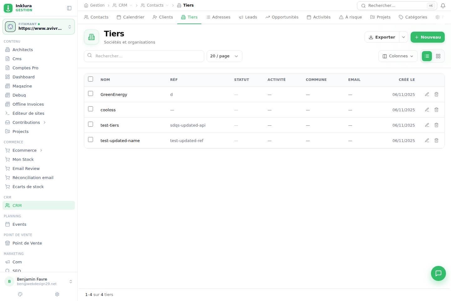 CRM — Contacts · Tiers