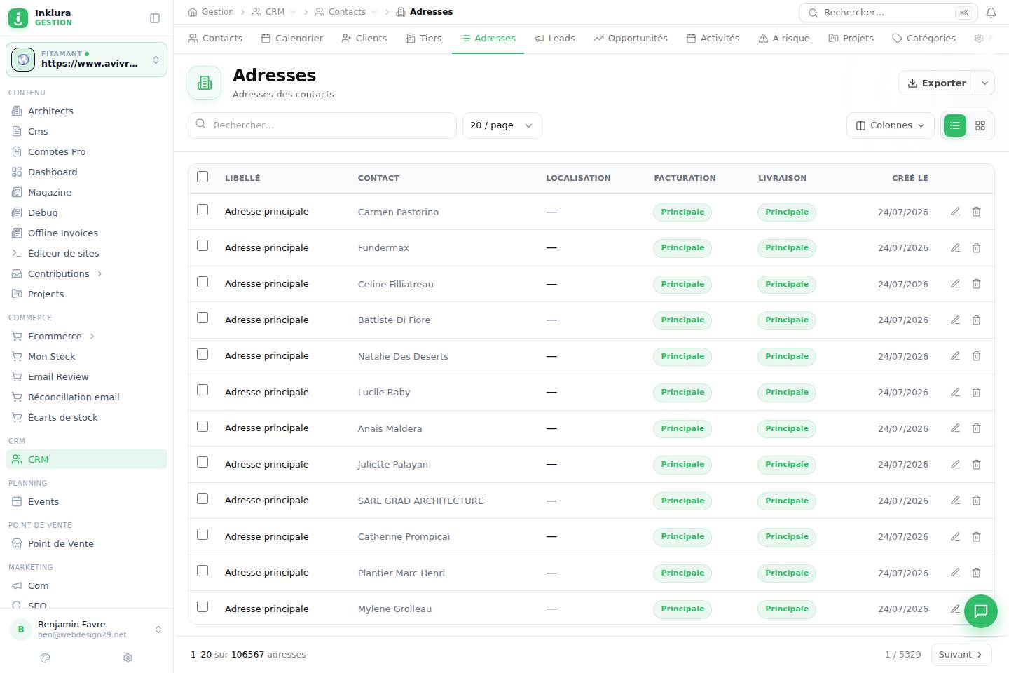 CRM — Contacts · Adresses