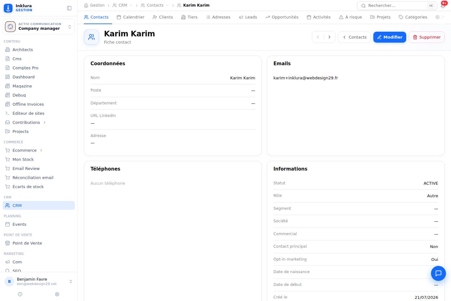 CRM — Fiche — Contacts