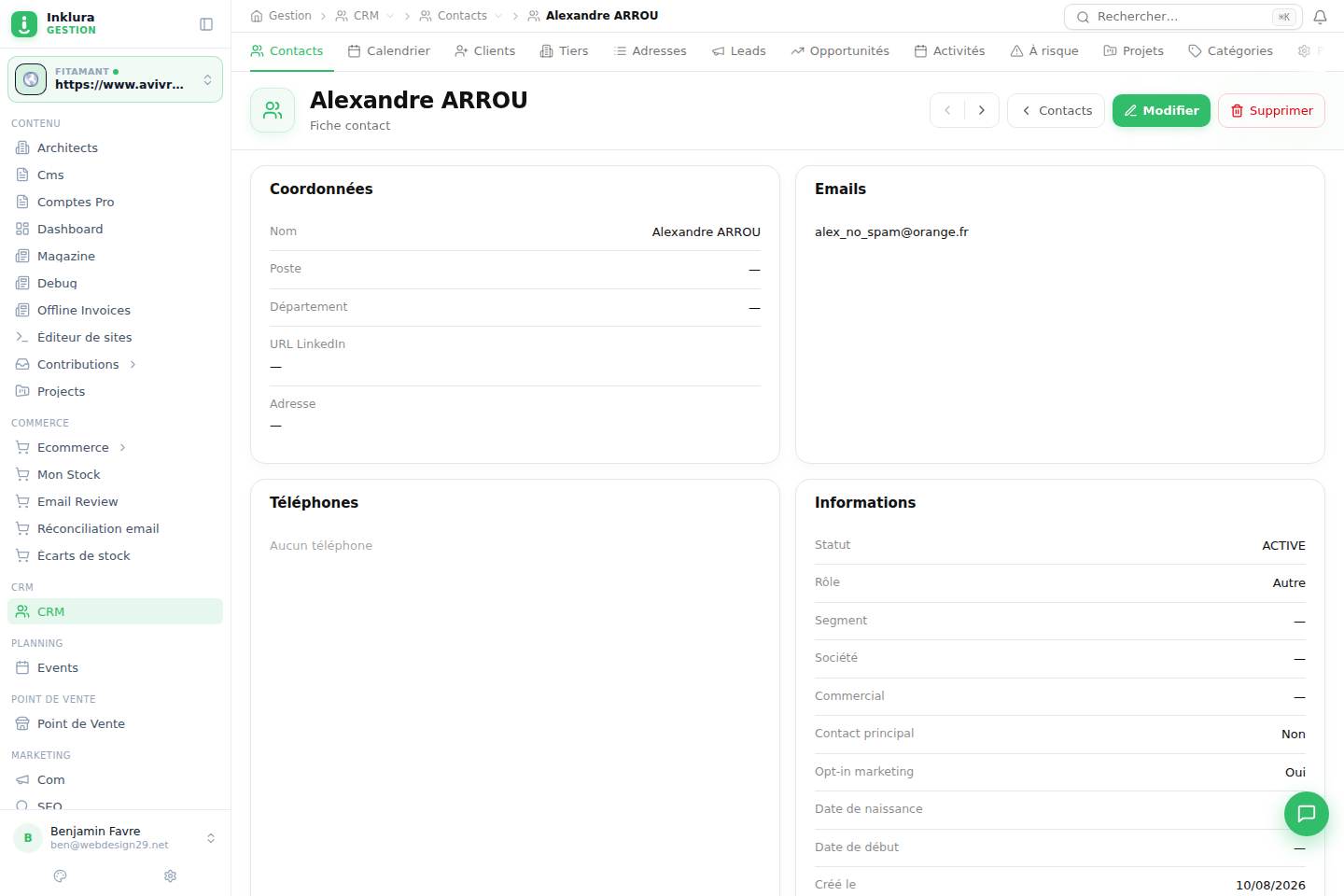 CRM — Fiche — Contacts