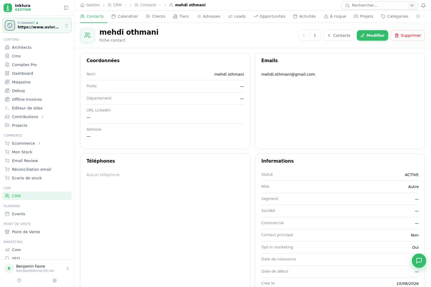 CRM — Fiche — Contacts