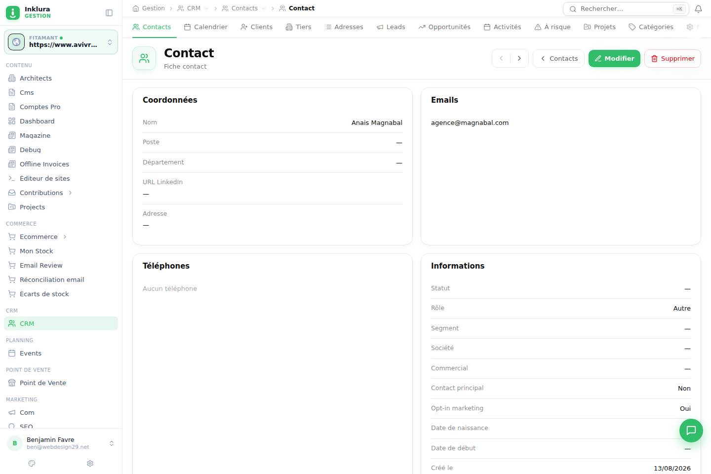 CRM — Fiche — Contacts