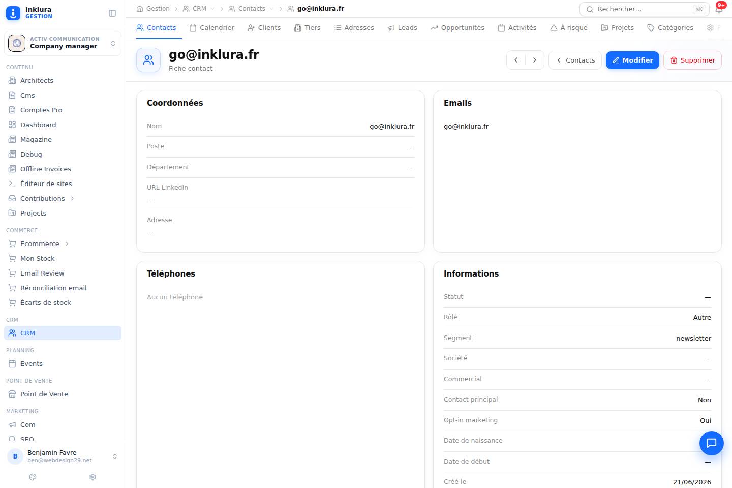 CRM — Fiche — Contacts