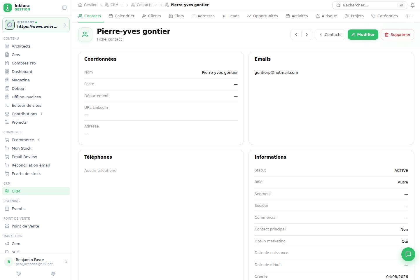 CRM — Fiche — Contacts