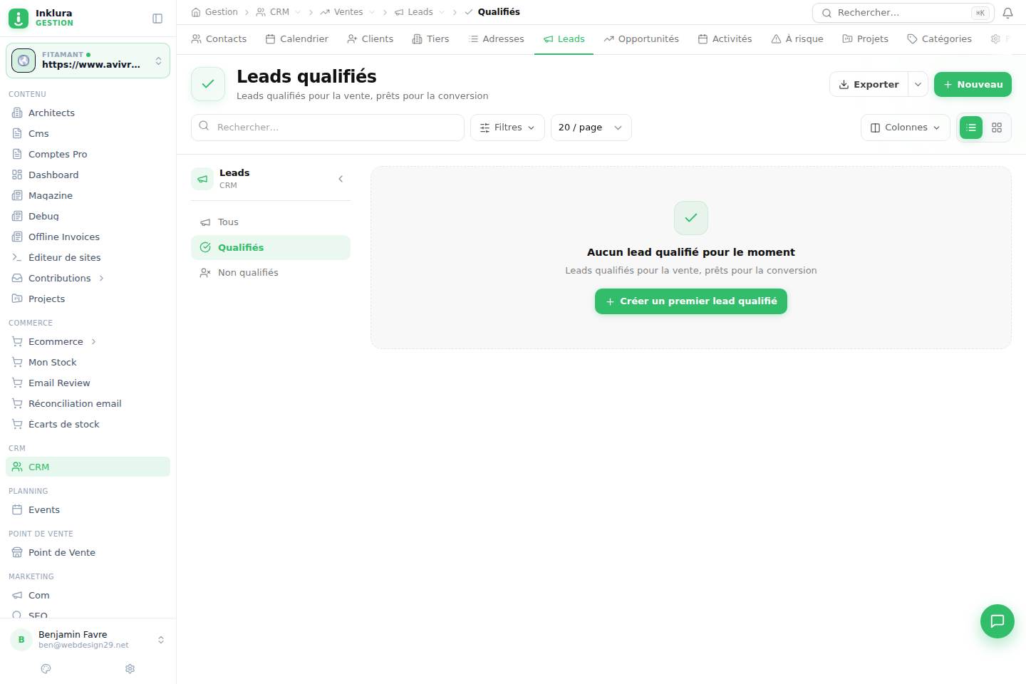 CRM — Ventes · Leads · Qualifiés