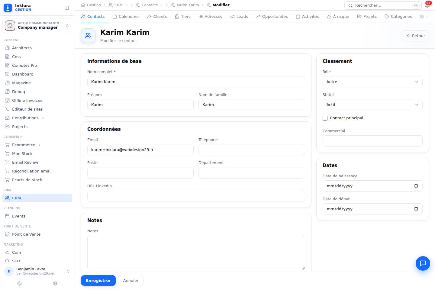 CRM — Modifier — Contacts