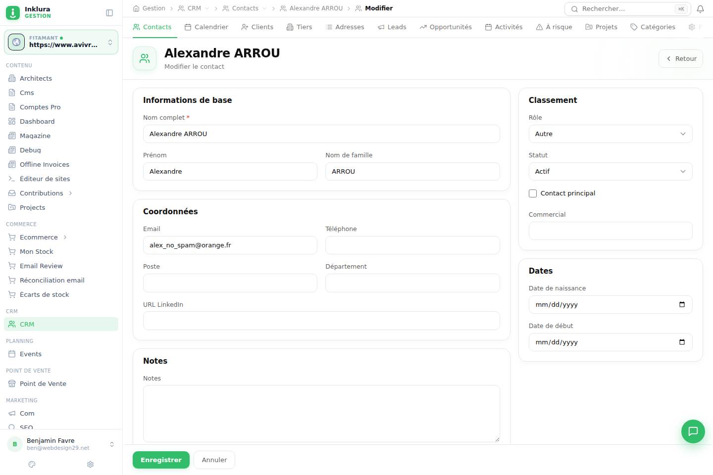 CRM — Modifier — Contacts
