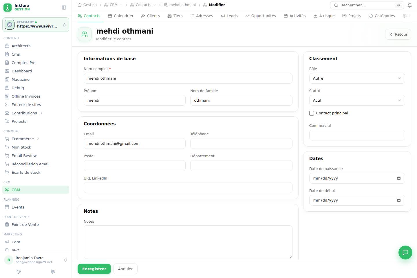 CRM — Modifier — Contacts