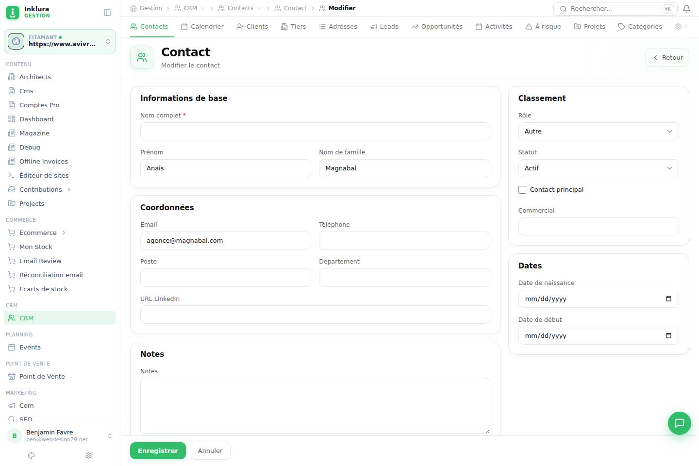 CRM — Modifier — Contacts