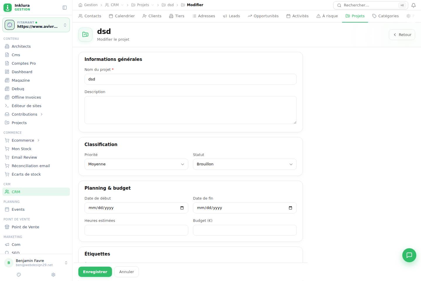 CRM — Modifier — Projets