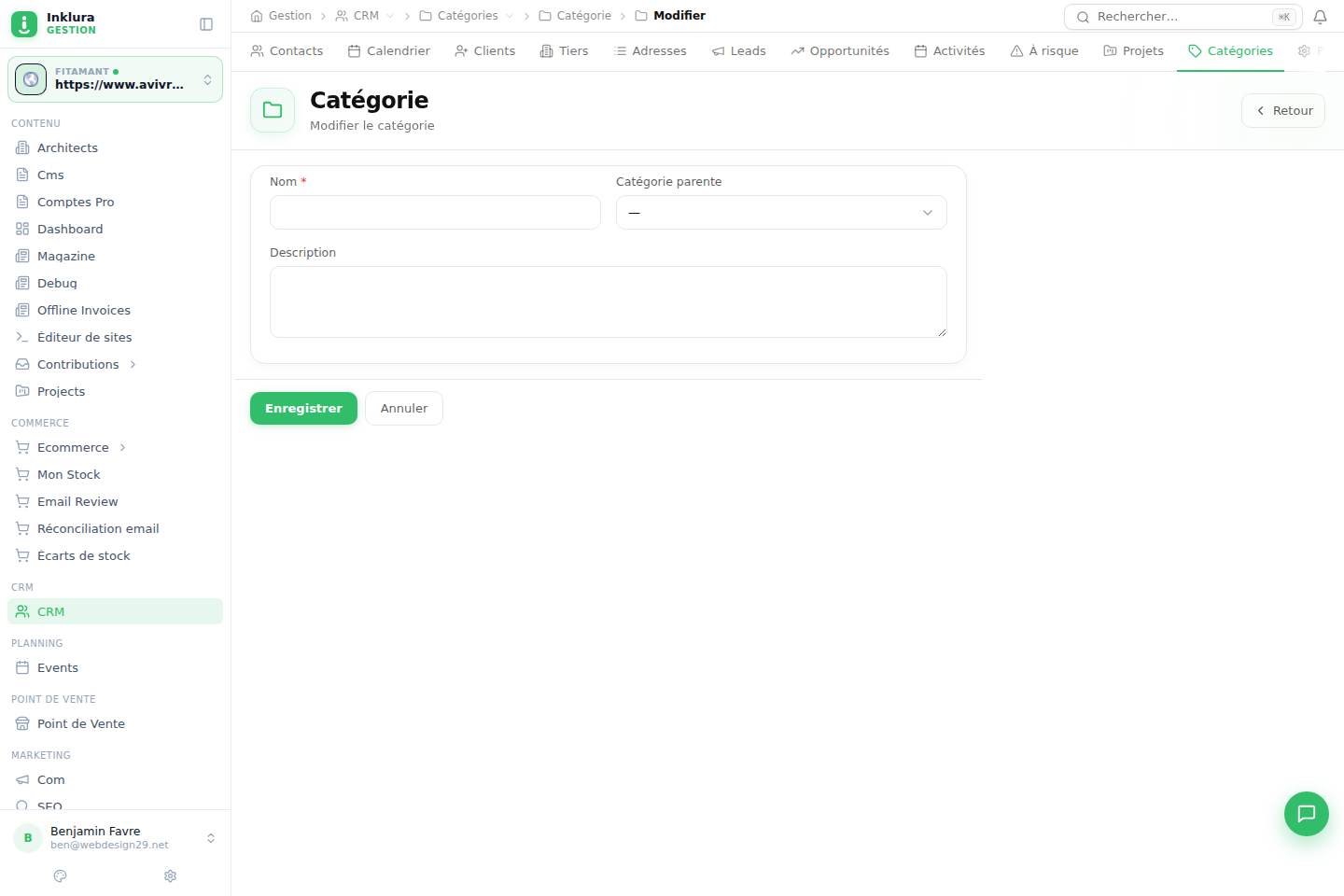 CRM — Modifier — Catégories