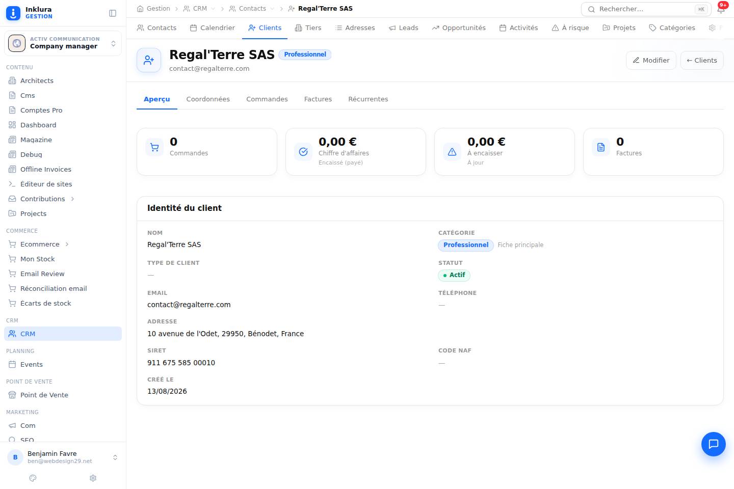 CRM — Fiche — Contacts · Clients