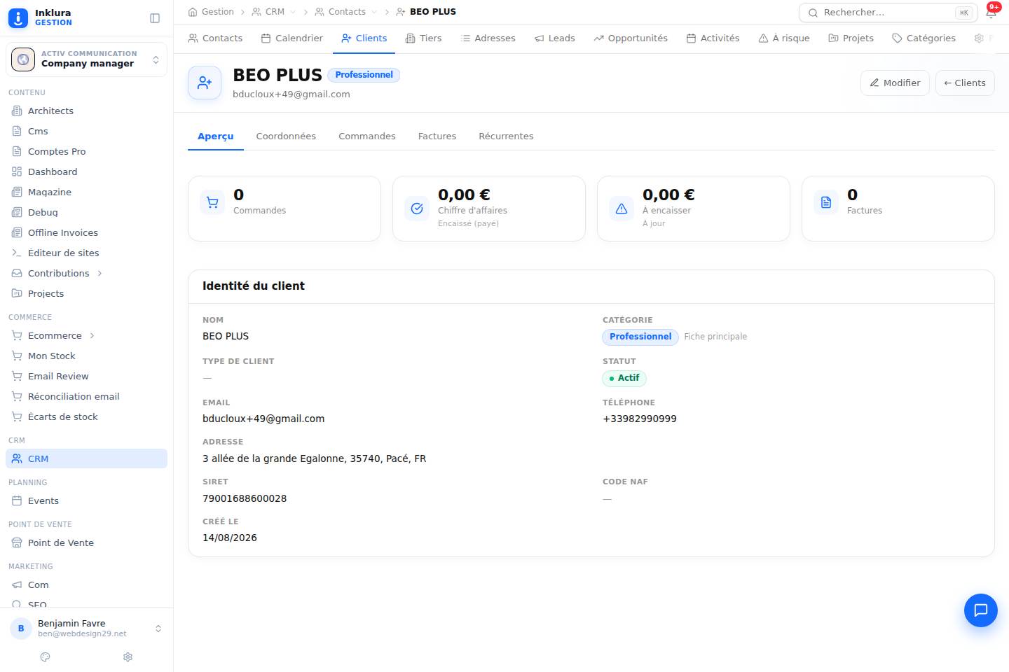 CRM — Fiche — Contacts · Clients