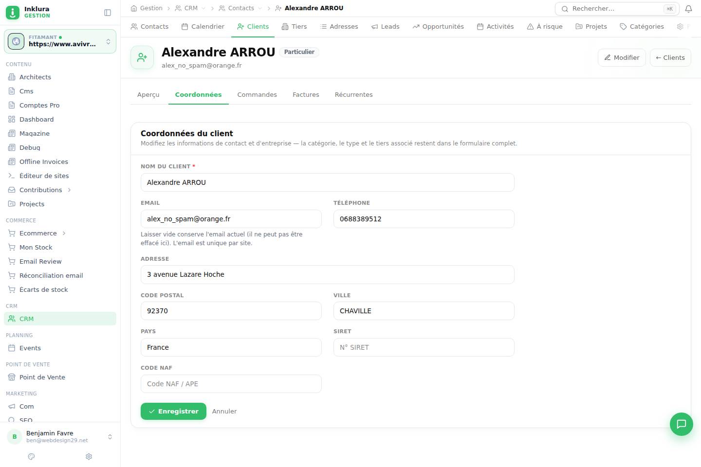 CRM — Fiche — Contacts · Clients
