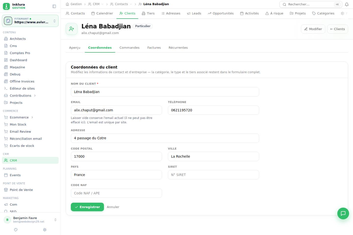 CRM — Fiche — Contacts · Clients