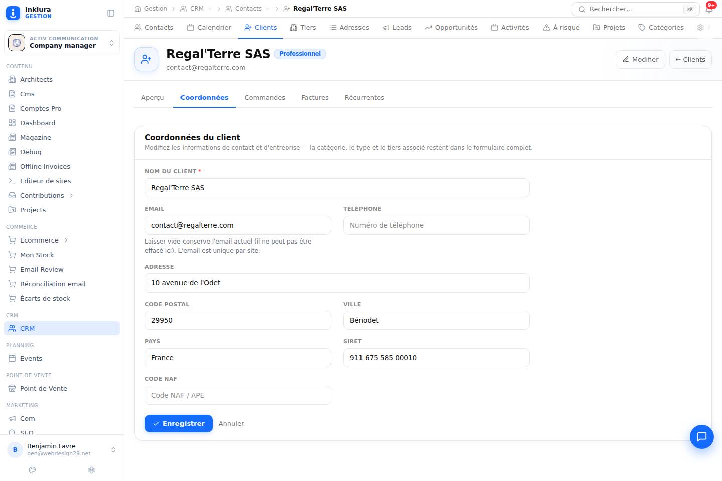 CRM — Fiche — Contacts · Clients