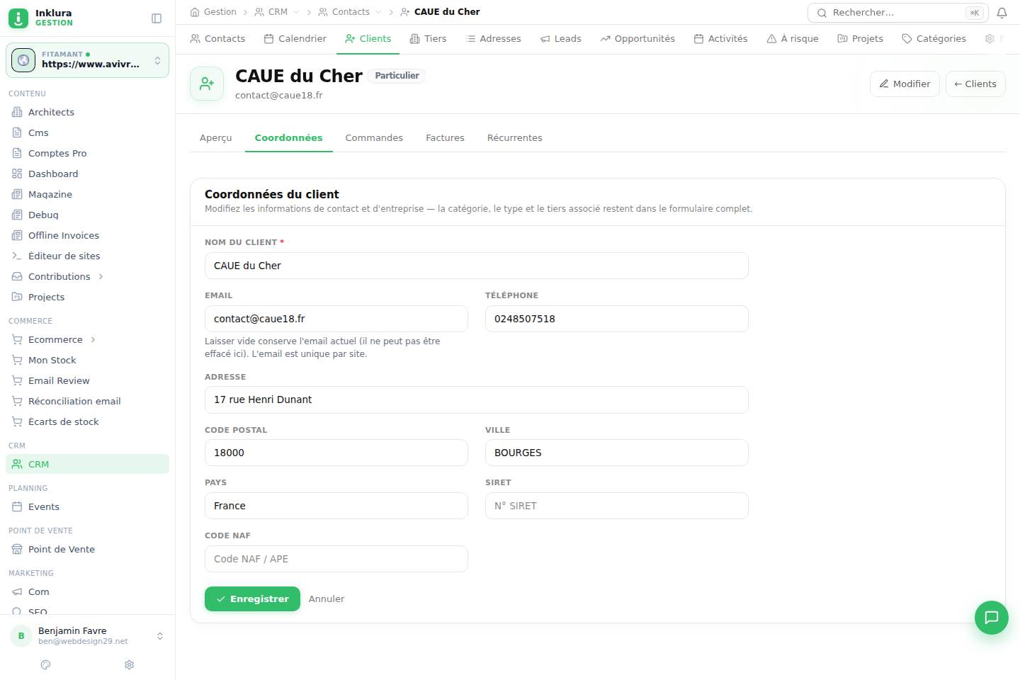 CRM — Fiche — Contacts · Clients