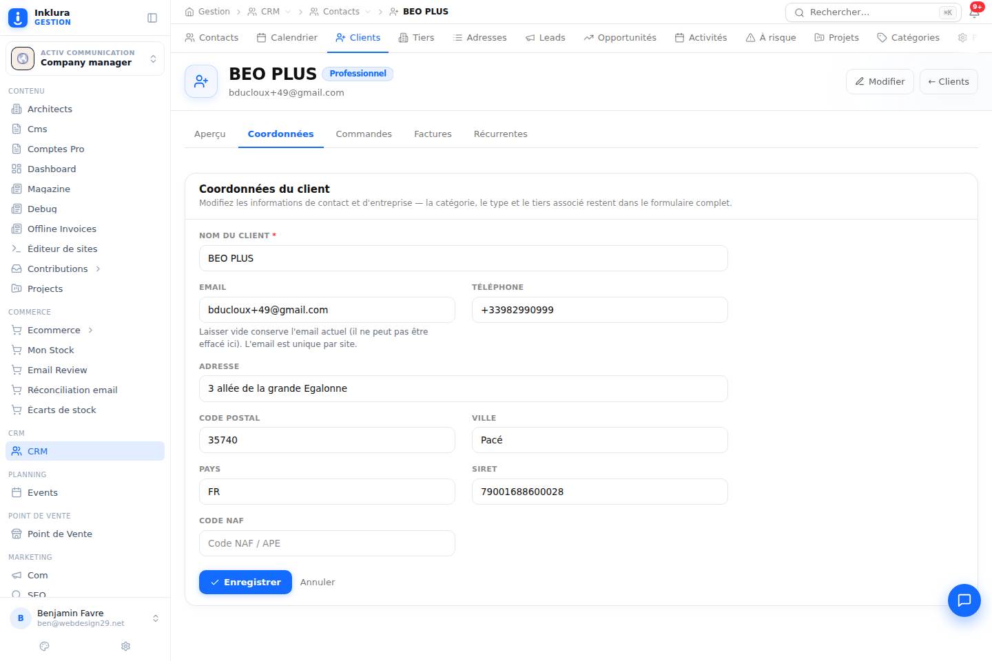 CRM — Fiche — Contacts · Clients