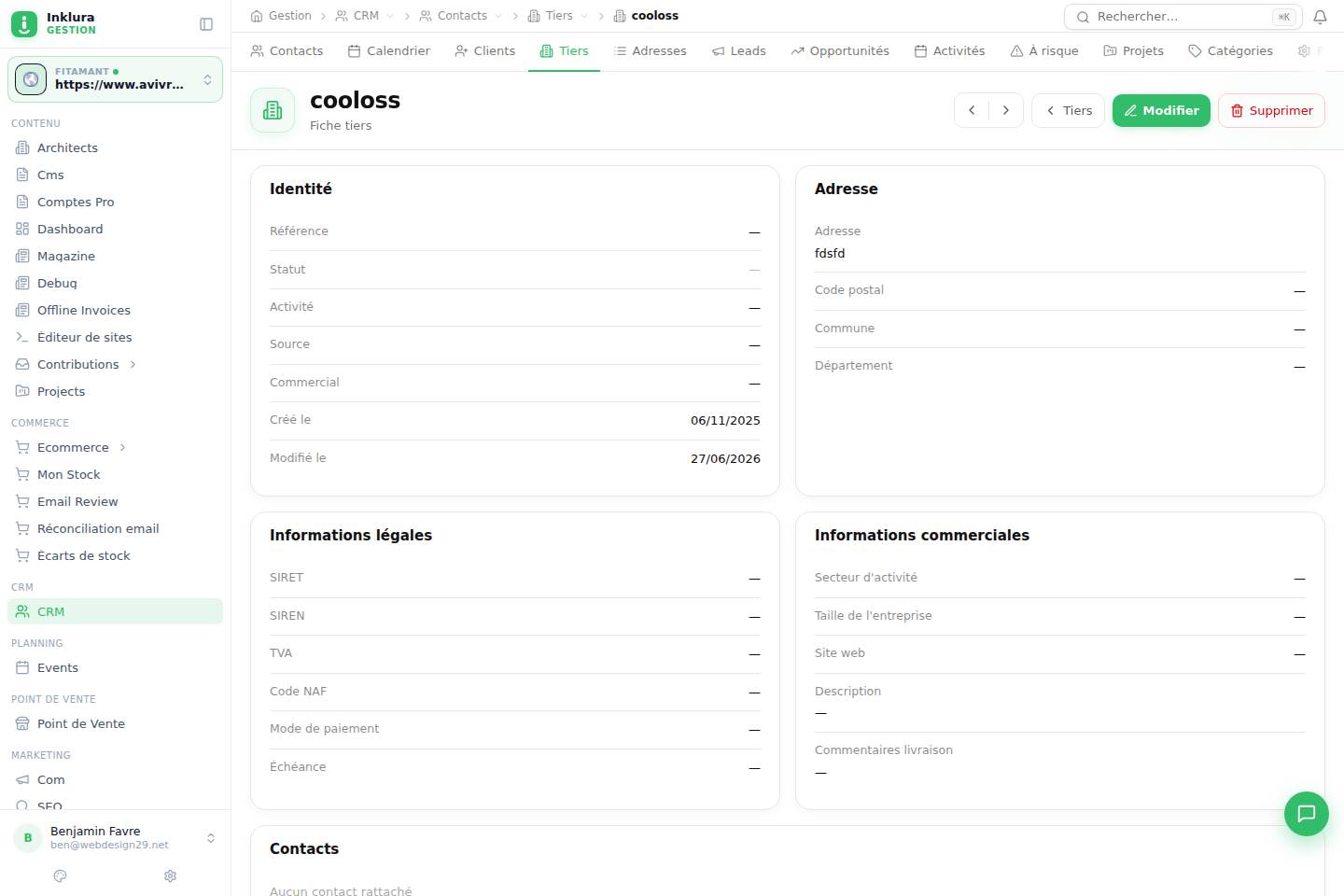 CRM — Fiche — Contacts · Tiers