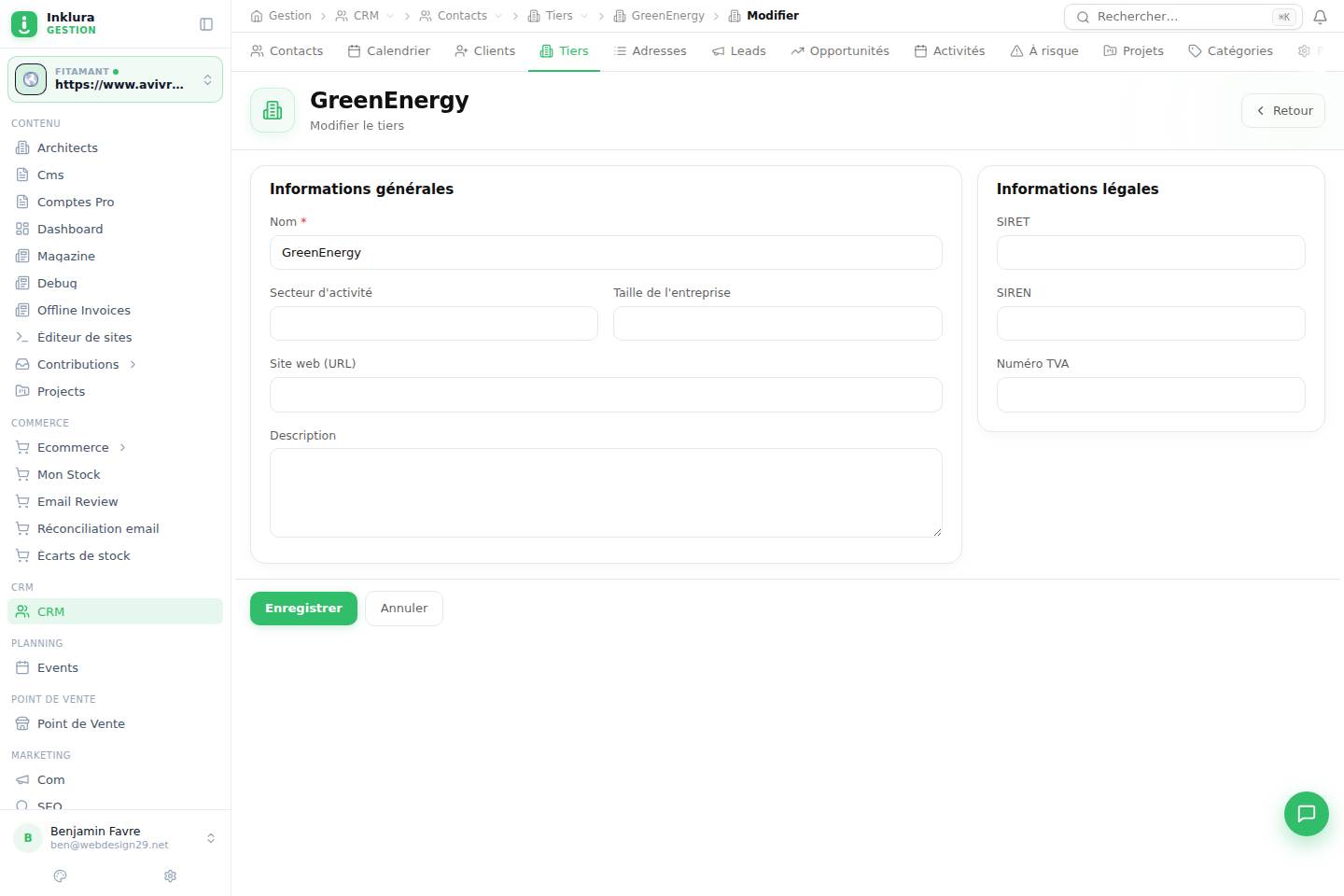 CRM — Modifier — Contacts · Tiers
