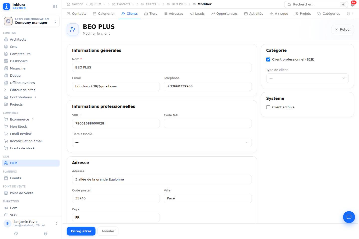 CRM — Modifier — Contacts · Clients