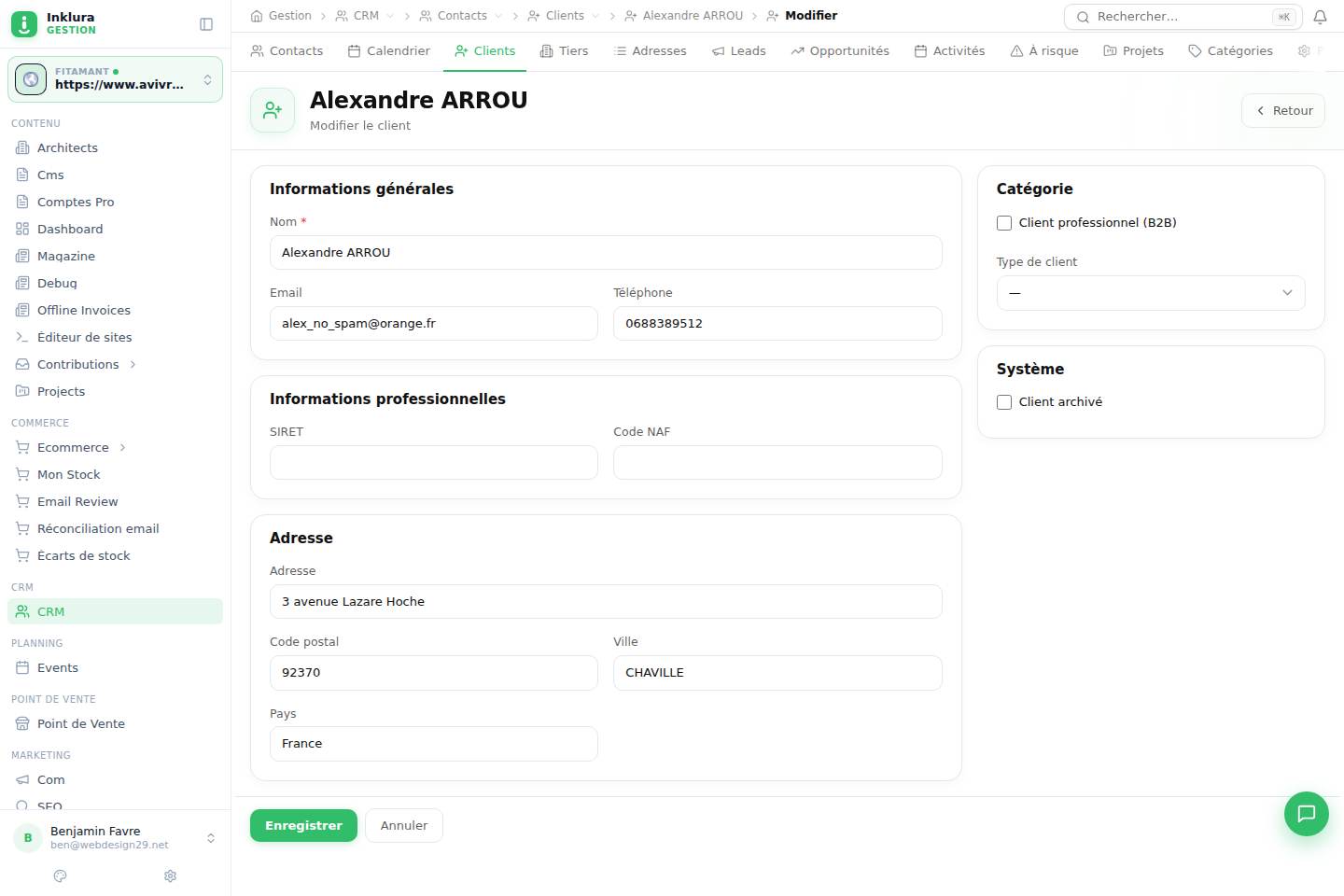 CRM — Modifier — Contacts · Clients