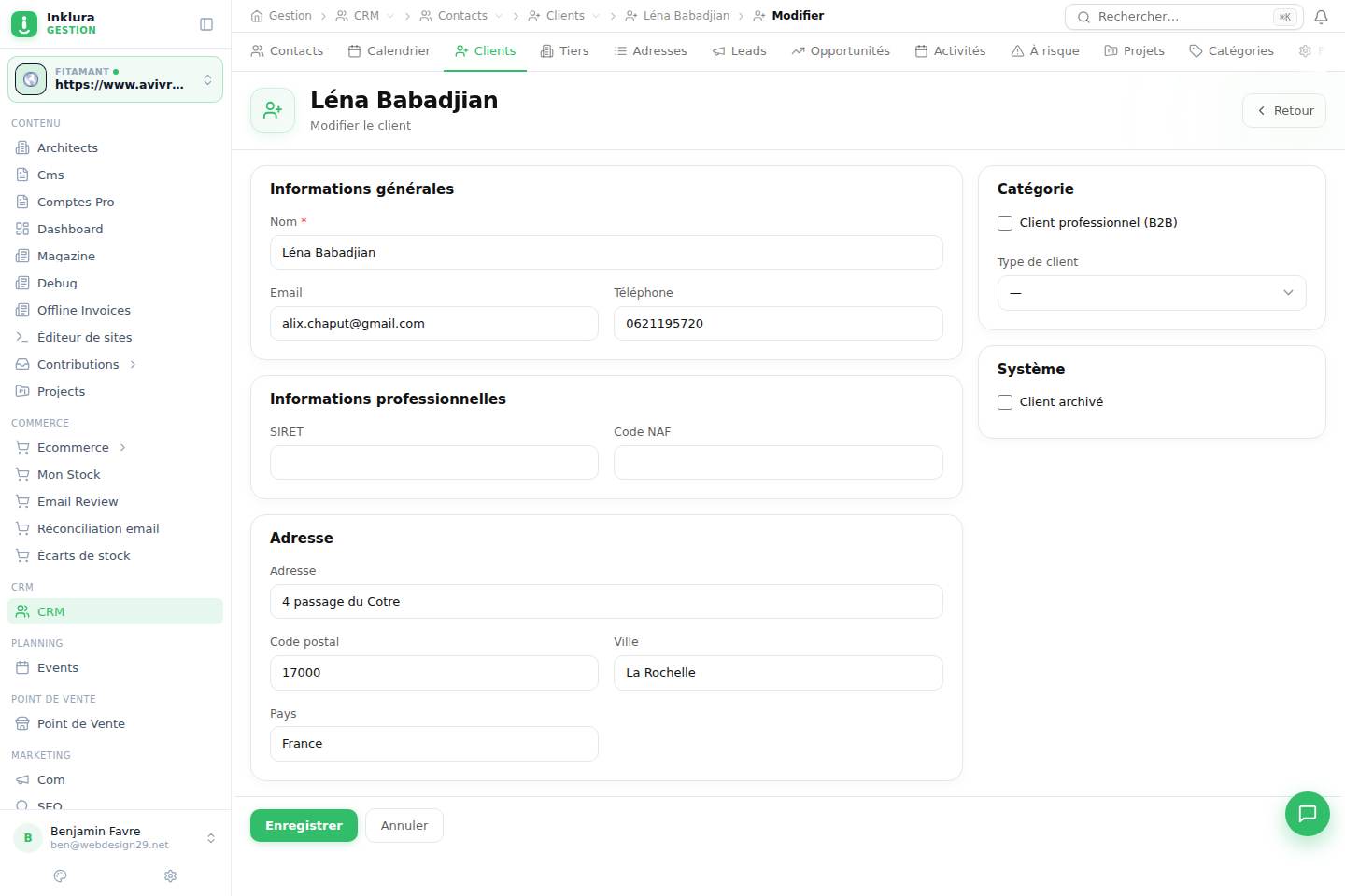 CRM — Modifier — Contacts · Clients