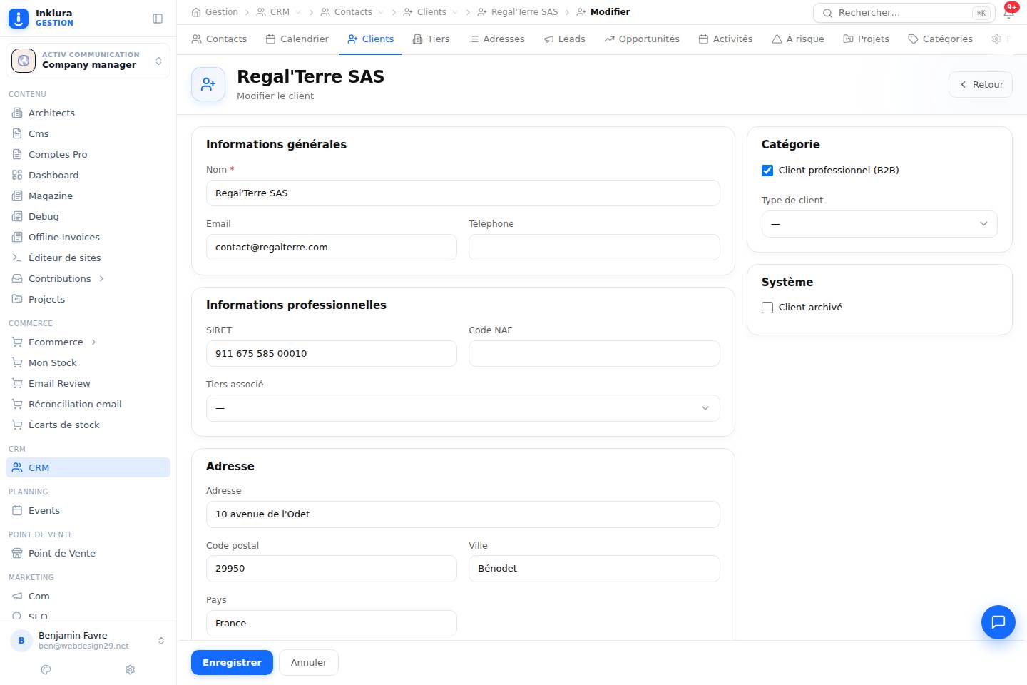 CRM — Modifier — Contacts · Clients
