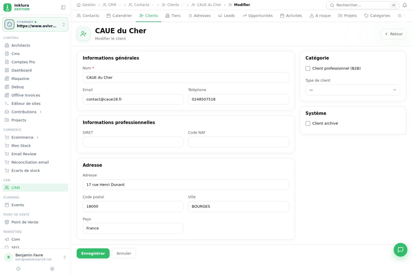 CRM — Modifier — Contacts · Clients
