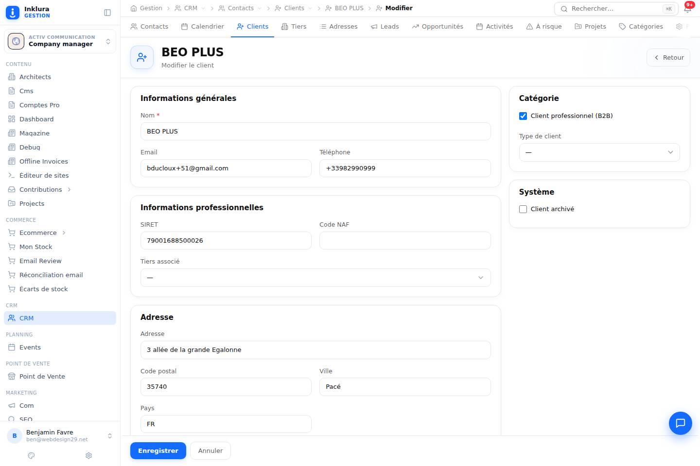 CRM — Modifier — Contacts · Clients