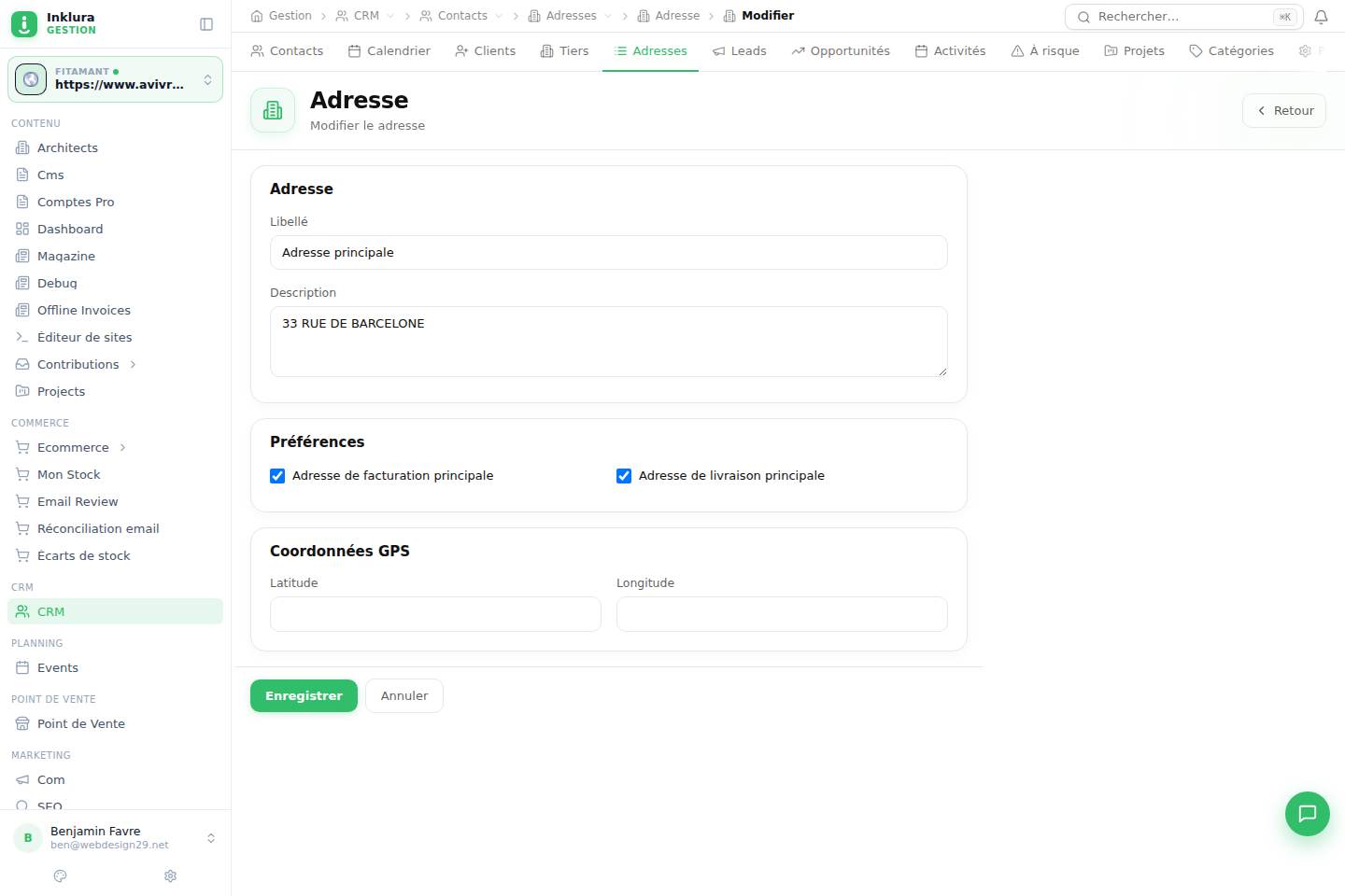 CRM — Modifier — Contacts · Adresses