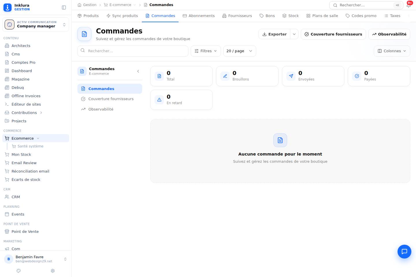 E-commerce — Commandes