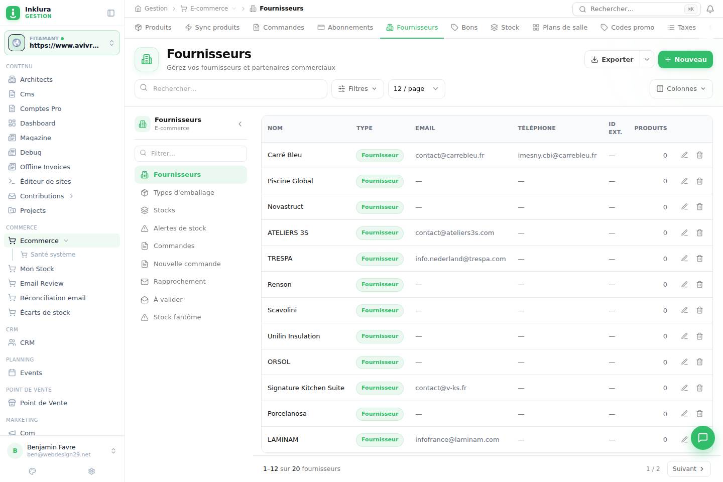 E-commerce — Fournisseurs