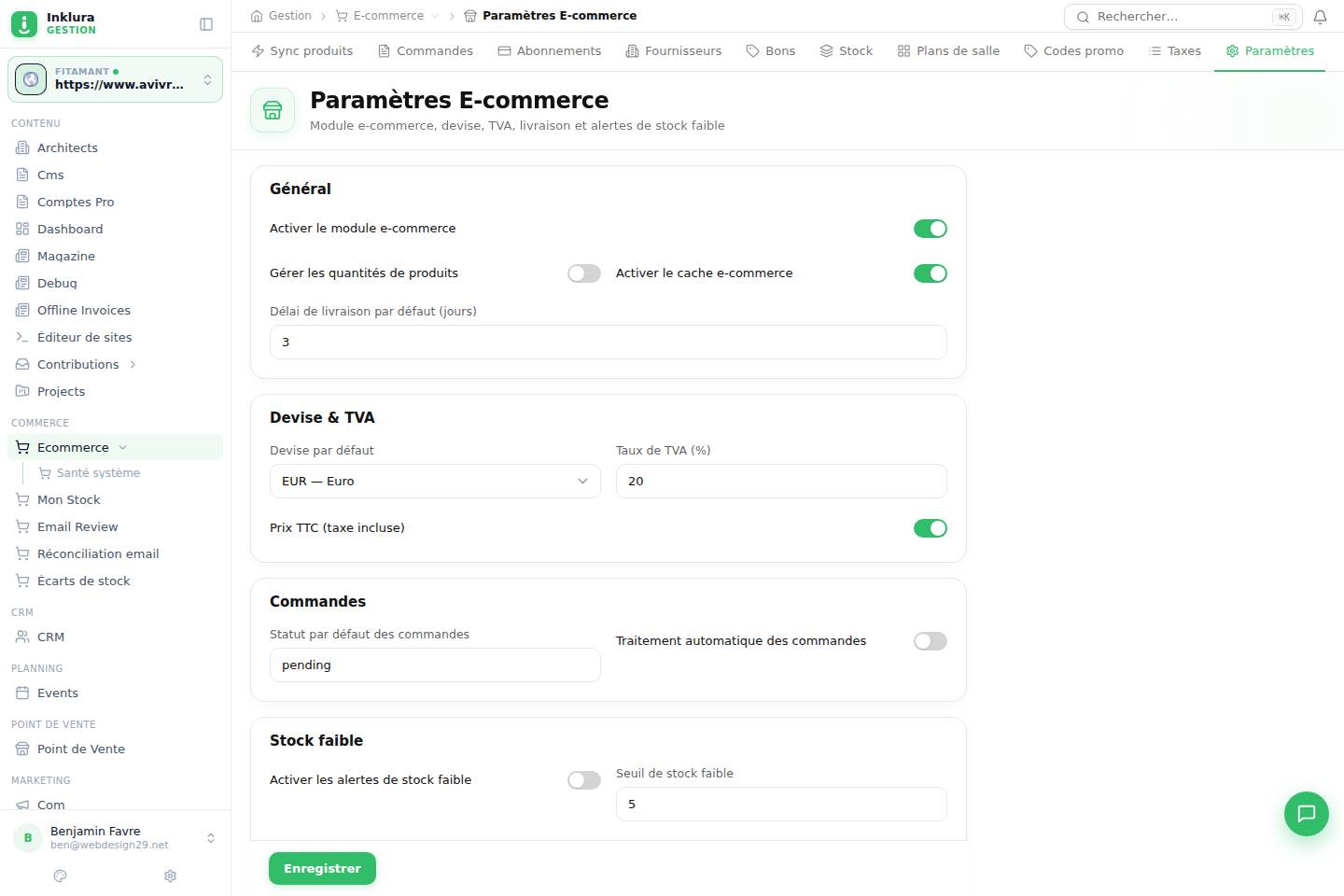 E-commerce — Réglages