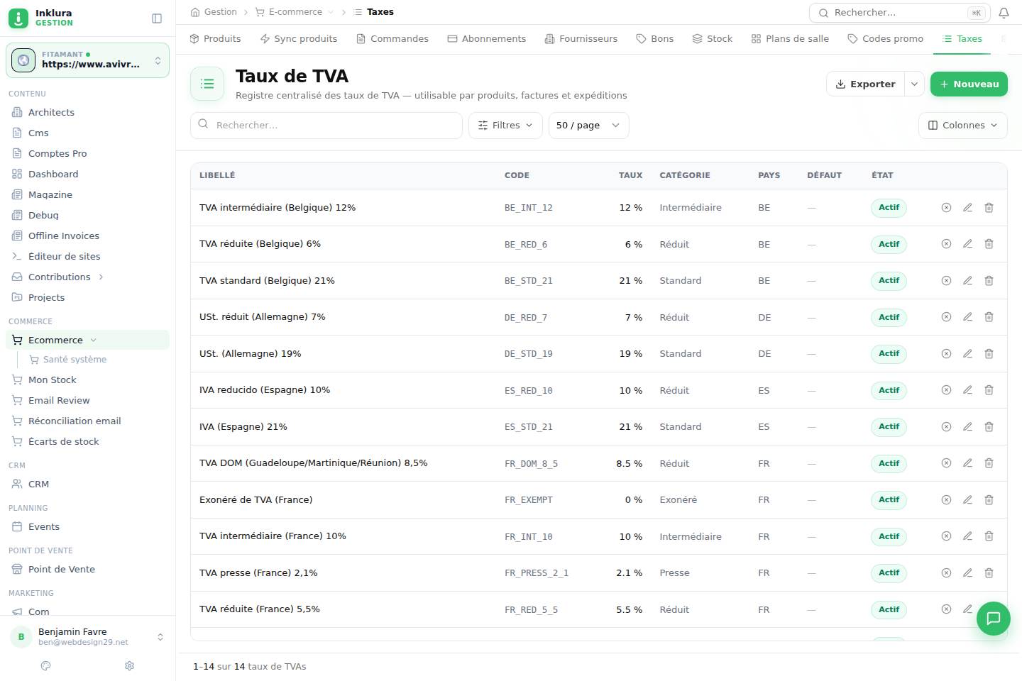 E-commerce — Taux de taxe