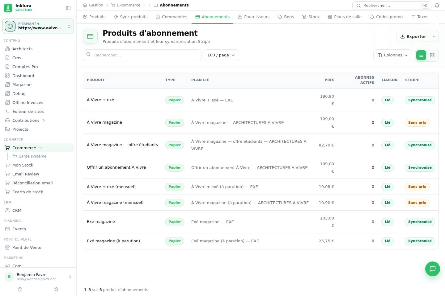 E-commerce — Abonnements