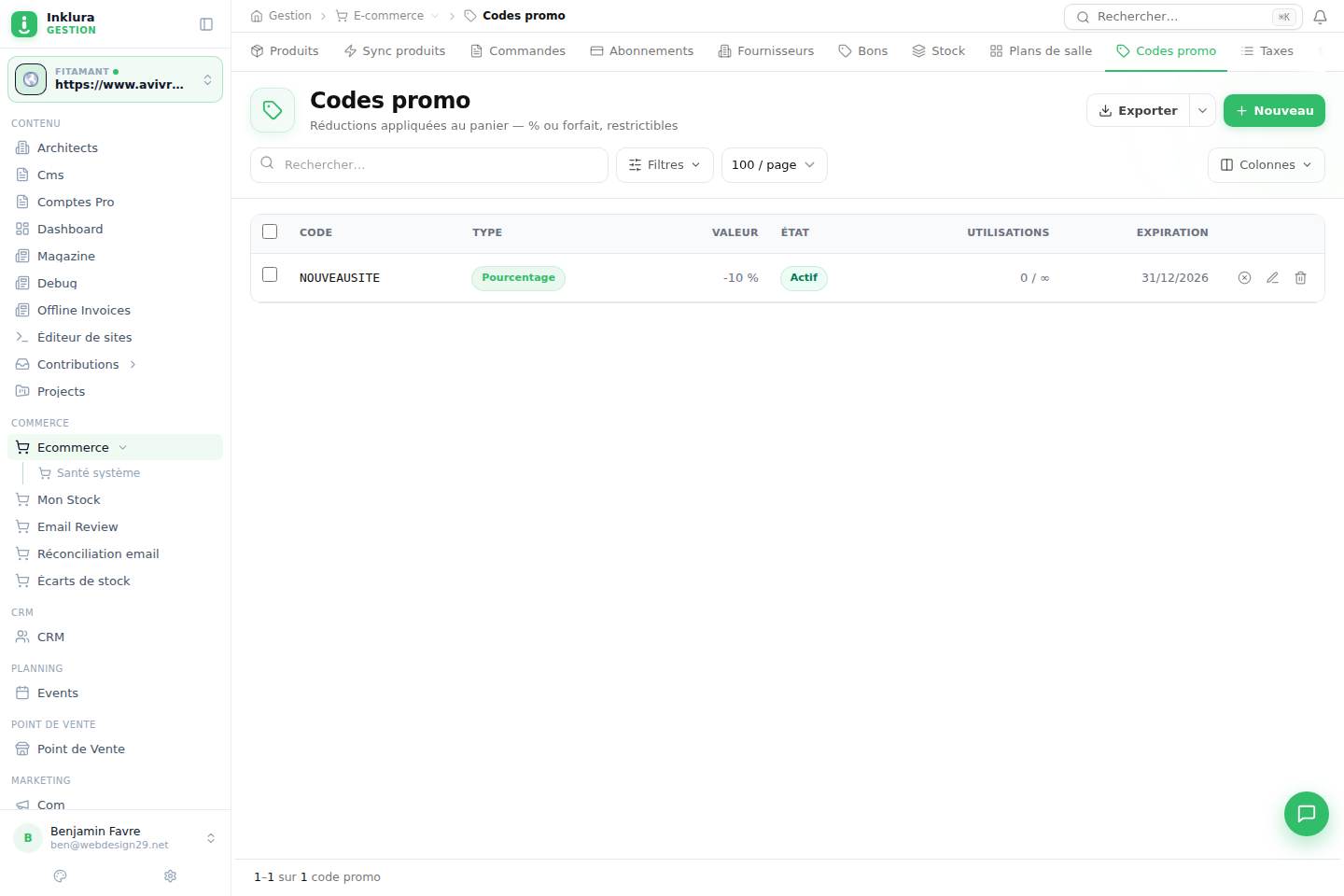 E-commerce — Codes promotionnels