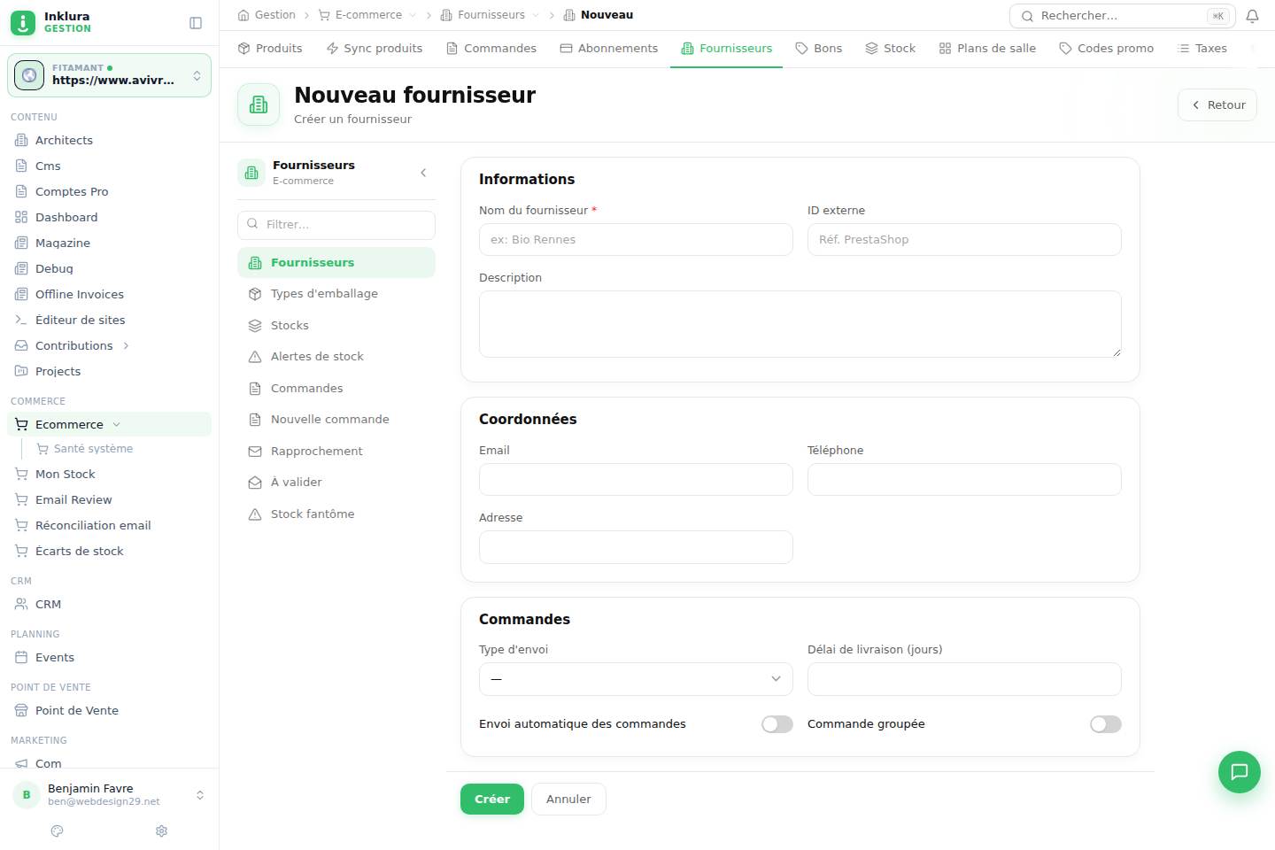 E-commerce — Créer — Fournisseurs