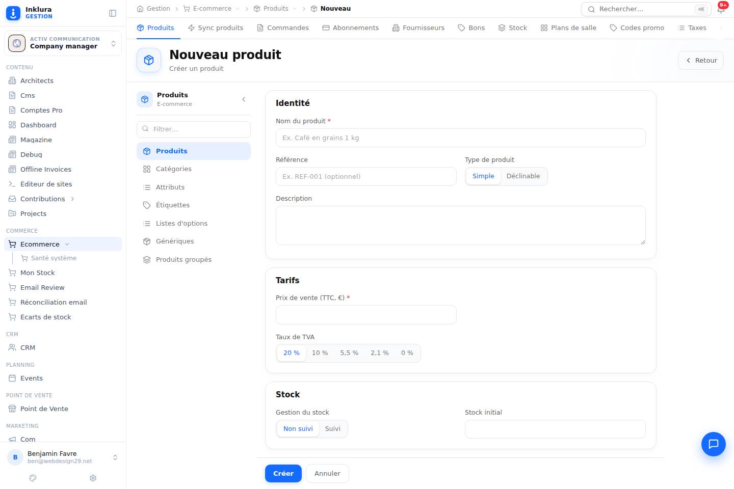 E-commerce — Créer — Produits