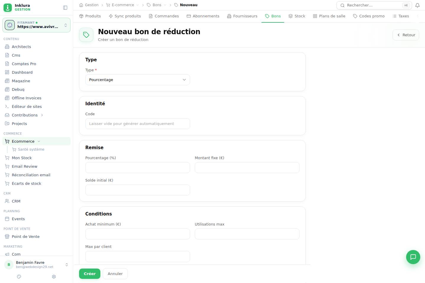 E-commerce — Créer — Bons et promotions