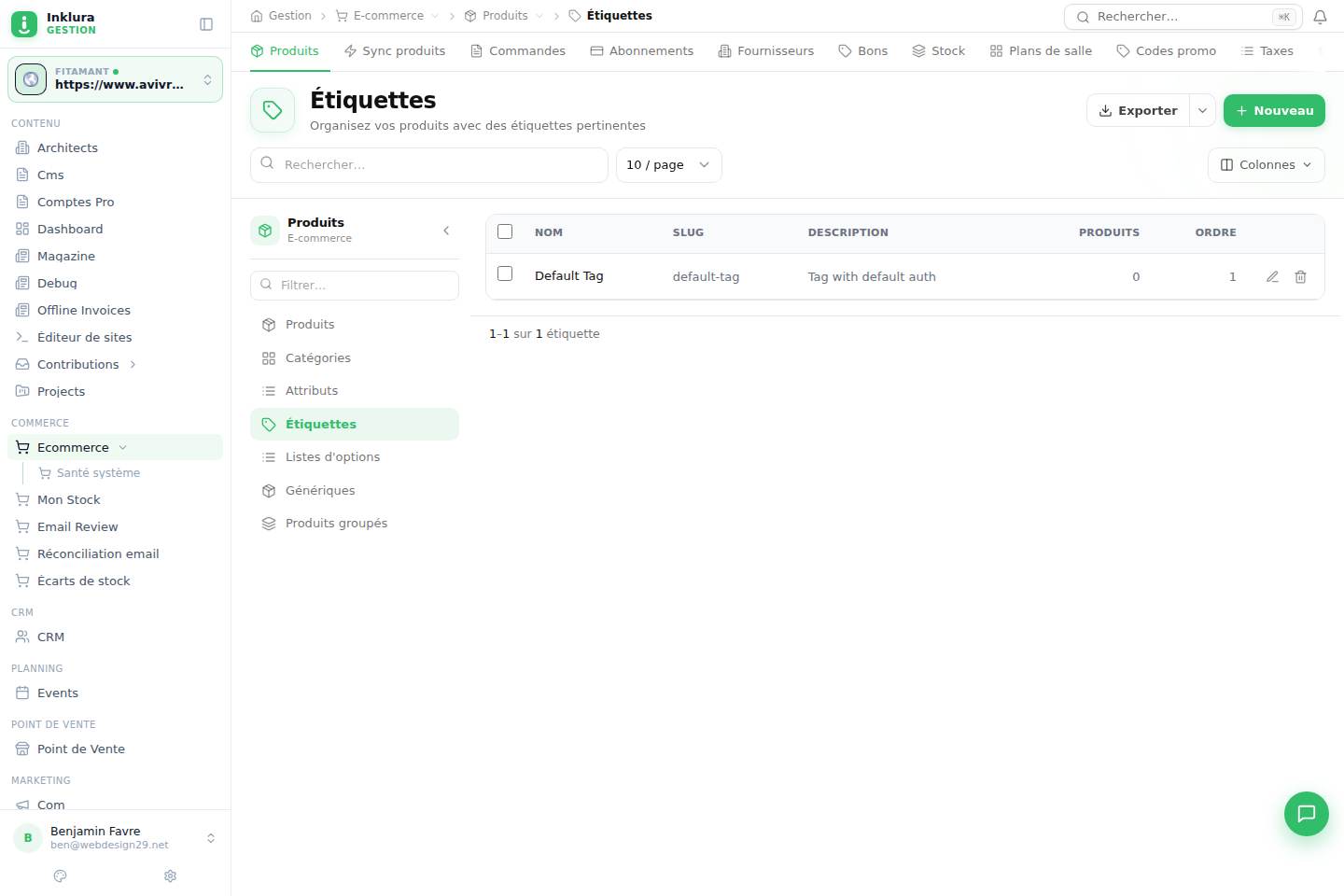 E-commerce — Produits · Tags