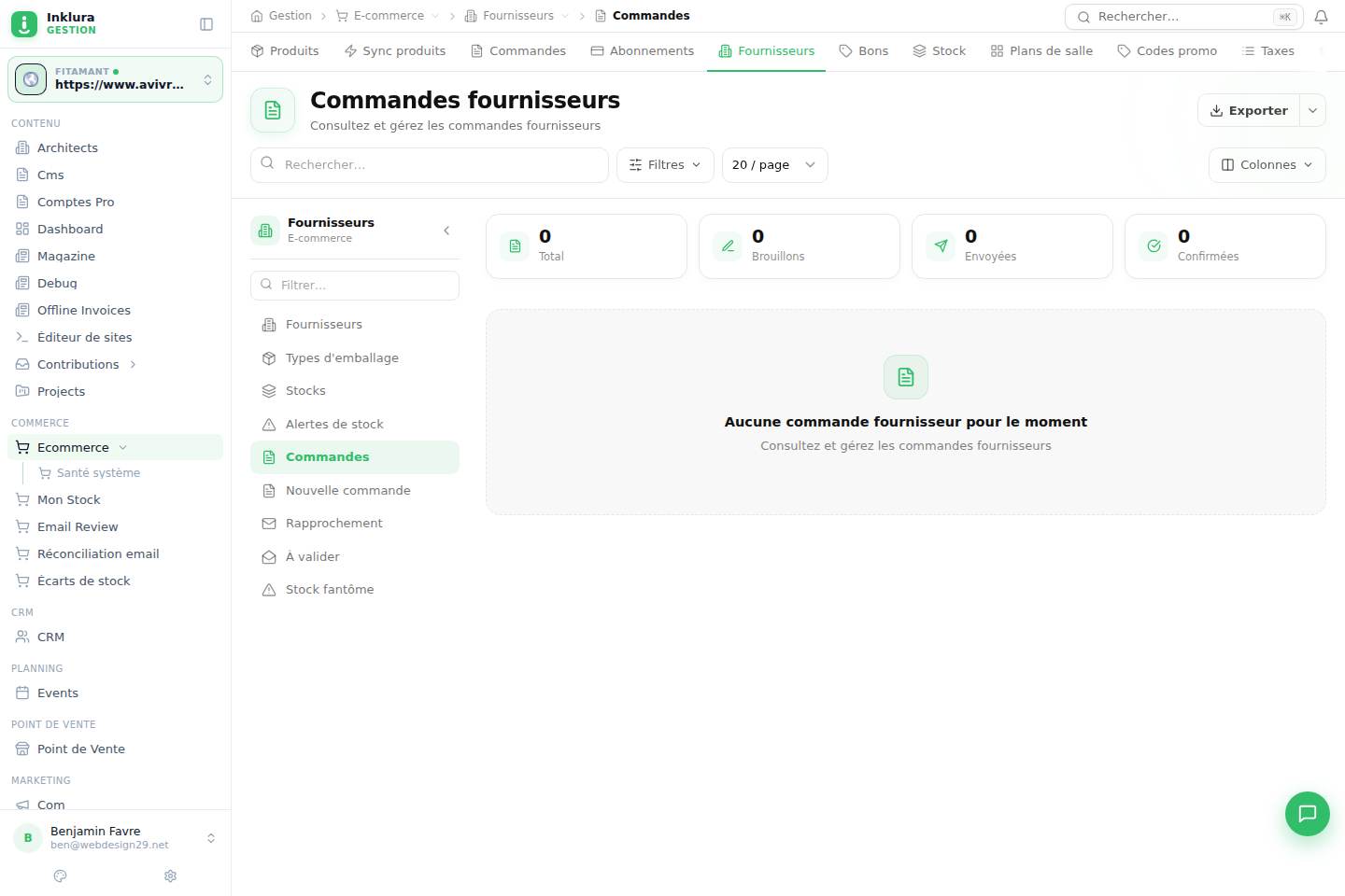 E-commerce — Fournisseurs · Commandes