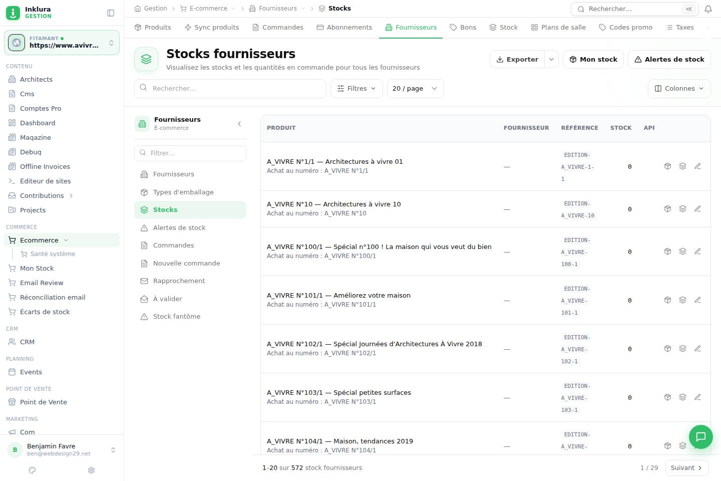 E-commerce — Fournisseurs · Stocks