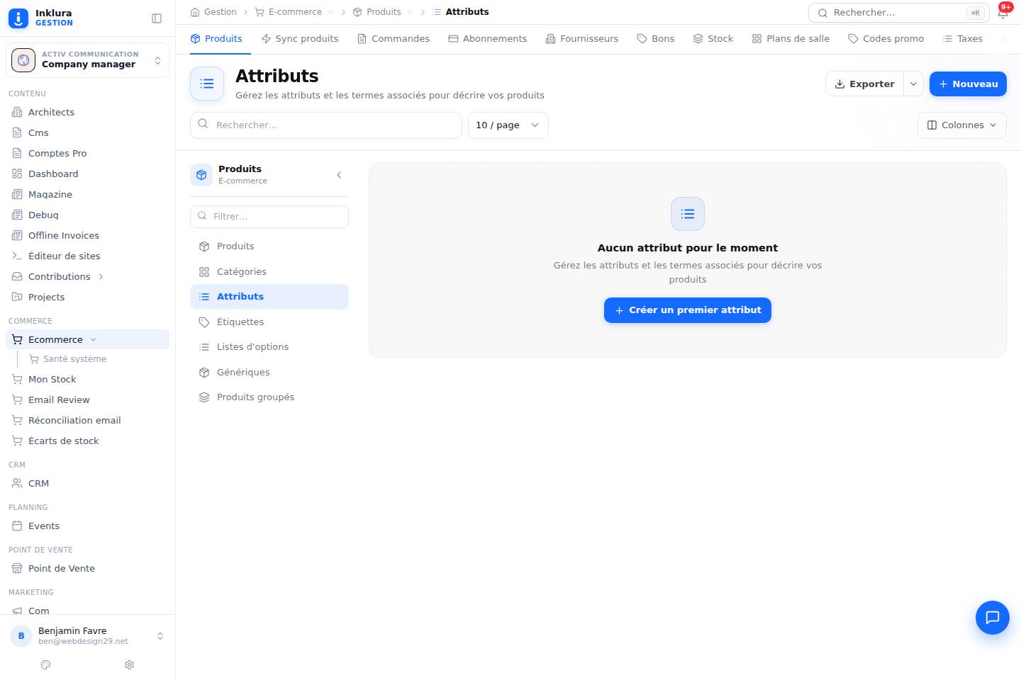 E-commerce — Produits · Attributes