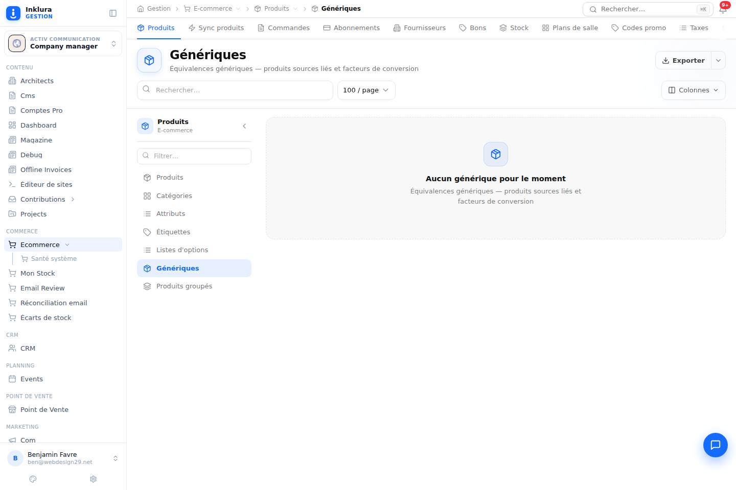 E-commerce — Produits · Generiques