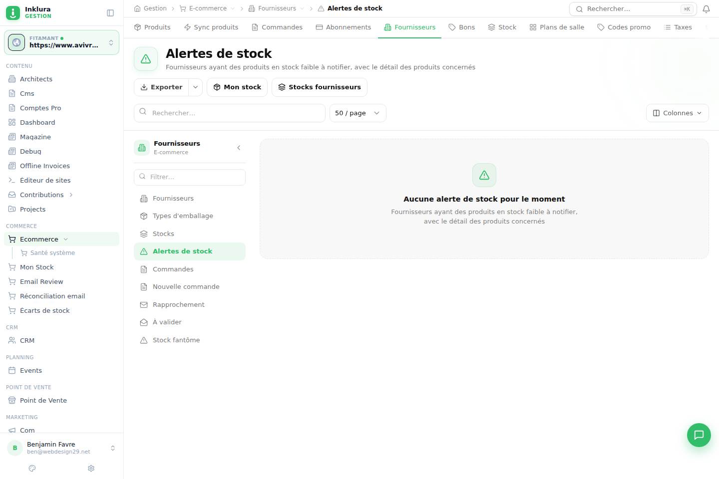 E-commerce — Fournisseurs · Stock Alerts